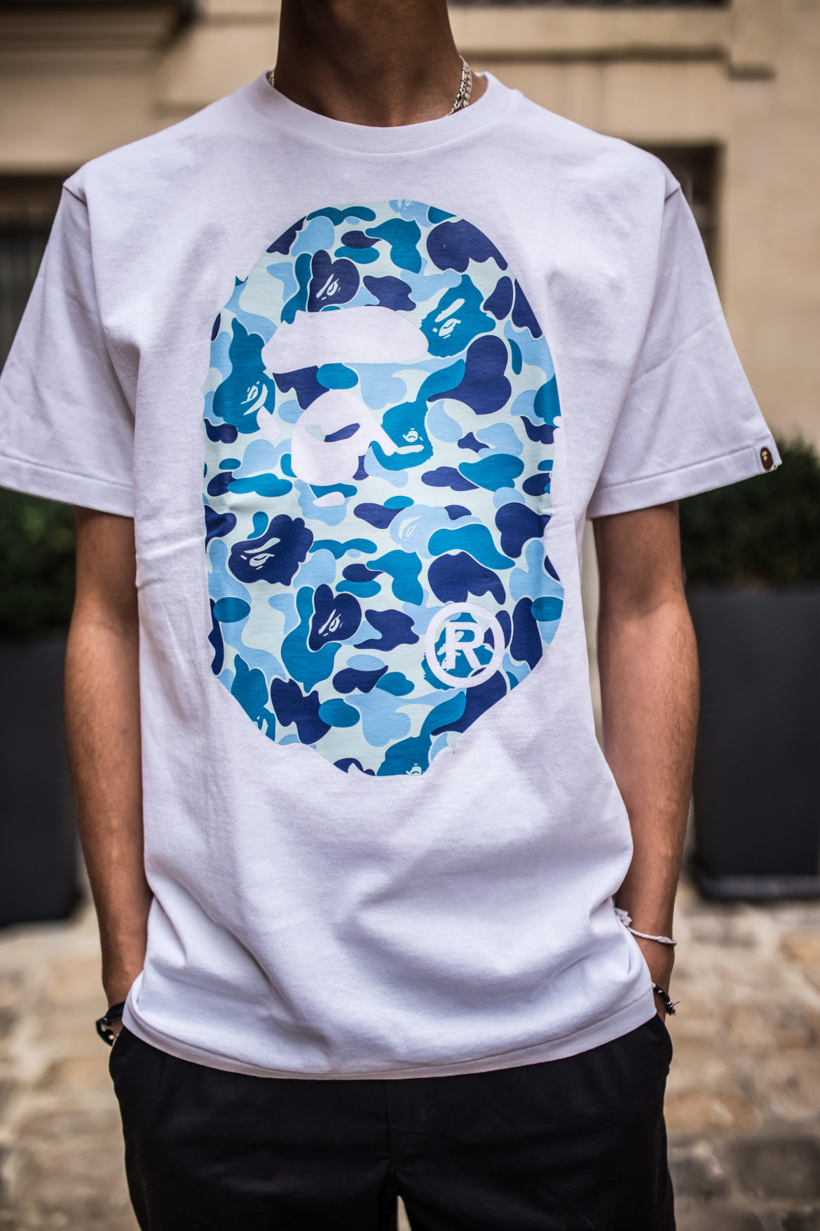 Bape Tee Bleu 1 Bape ABC Big Head White Camo Blue