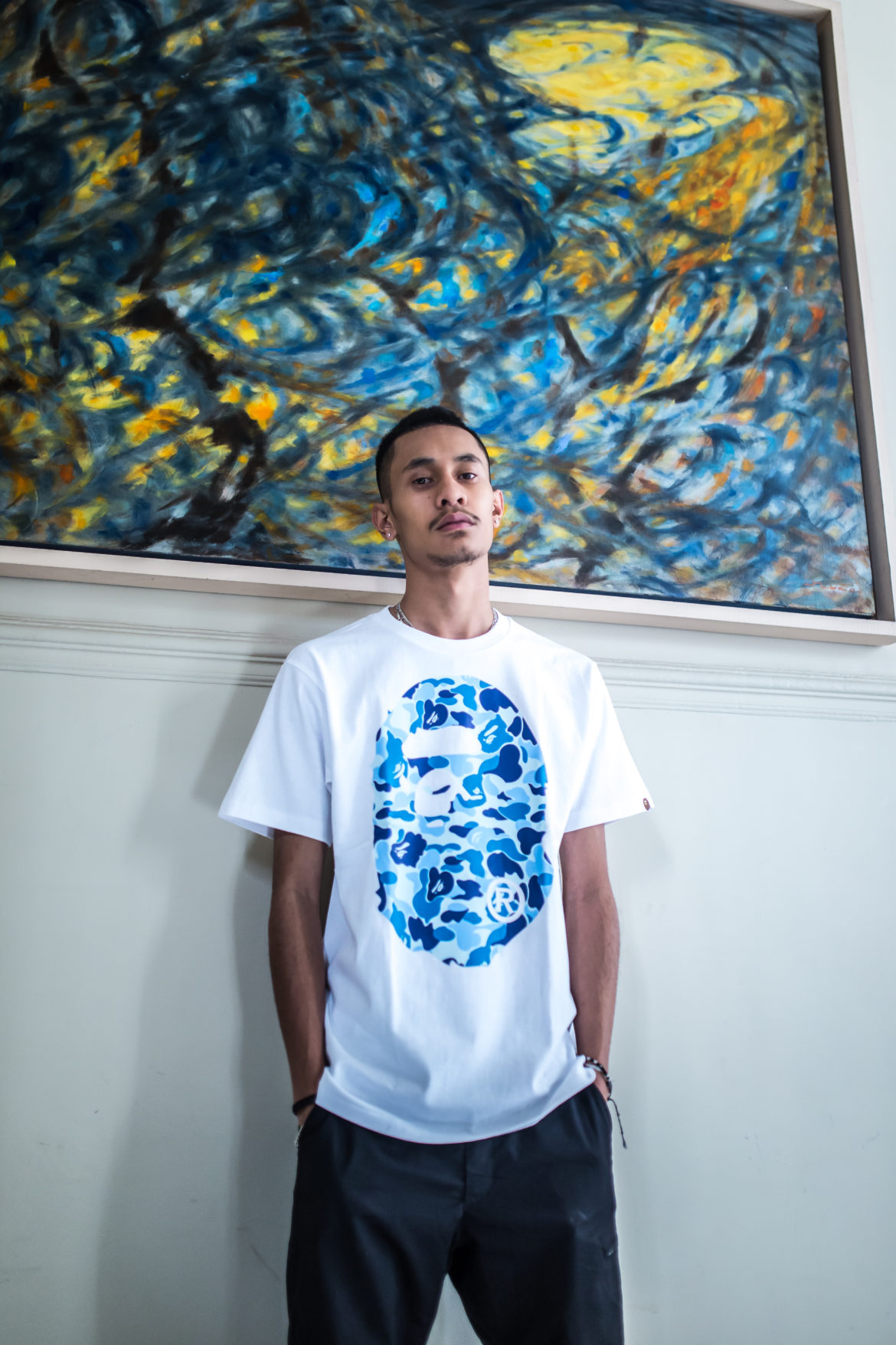 Bape Tee Bleu Bape ABC Big Head White Camo Blue