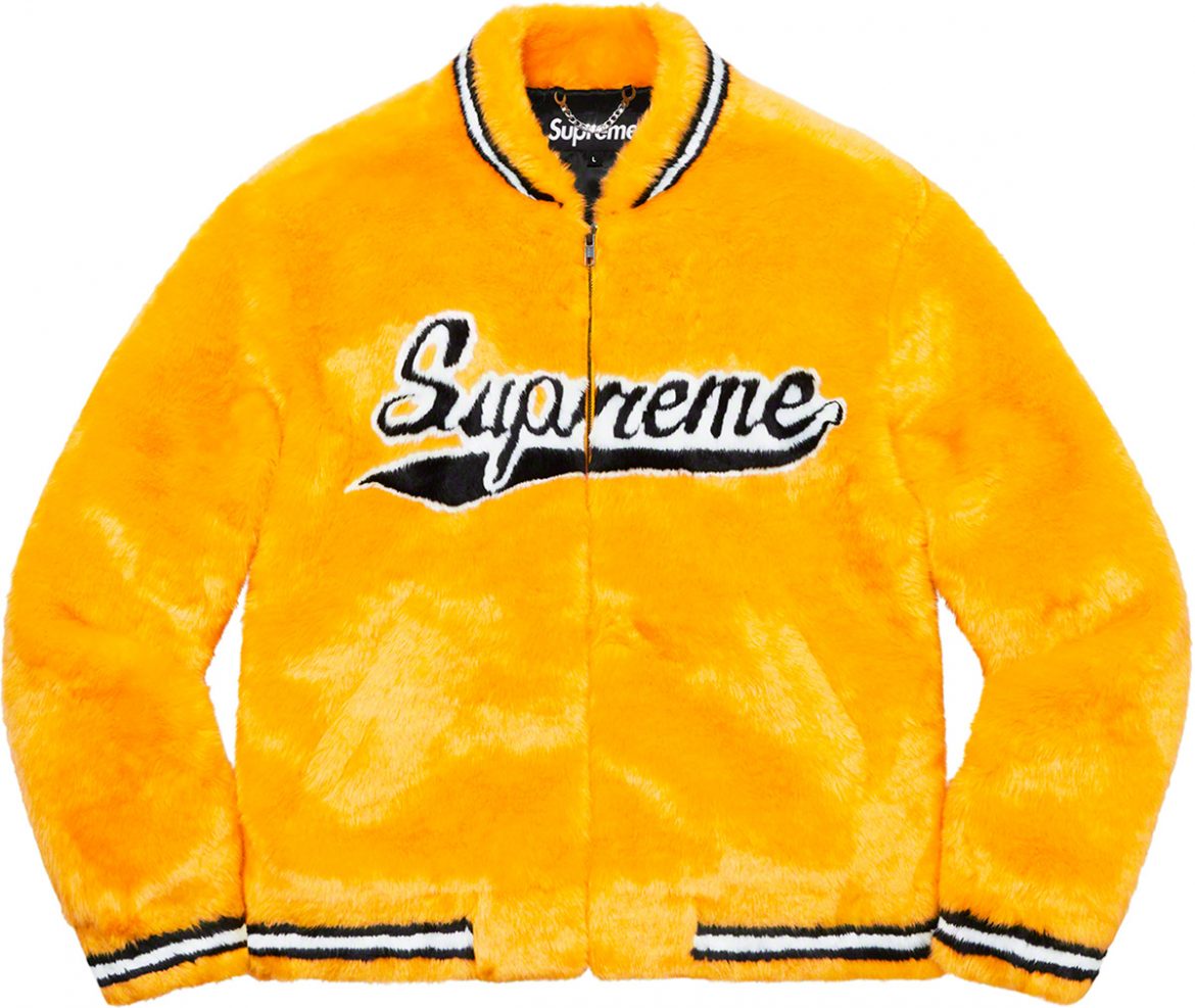 Supreme Faux Fur Supreme S/S20 SS20 2020 Faux Fur Varsity Jacket Jaune Yellow