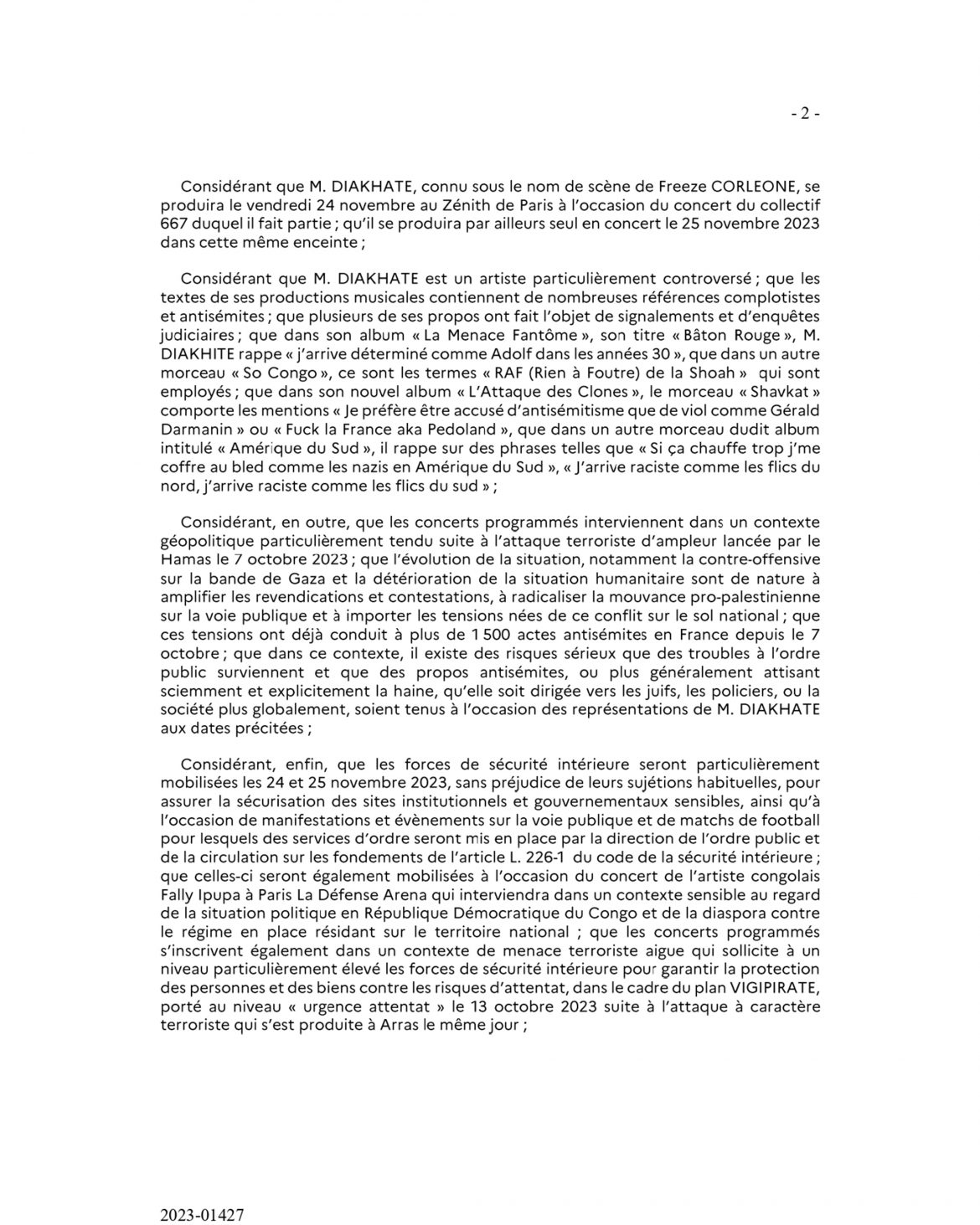 Arrete-prefecture-police-concert-freeze-corleone-2023